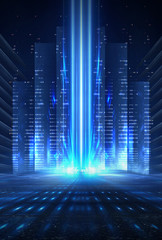 Wall Mural - dark background with lines and spotlights, neon light, night view. abstract blue background.