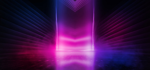 Wall Mural - dark background with lines and spotlights, neon light, night view. abstract pink background.