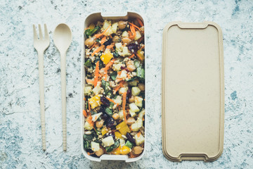 Delicious vegetarian quinoa salad in lunch box