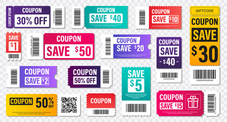 Wall Mural - set of template coupon. gift coupon element template, graphics design. voucher promo code. shopping,