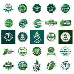 Poster - set of organic and farm fresh food badges and labels