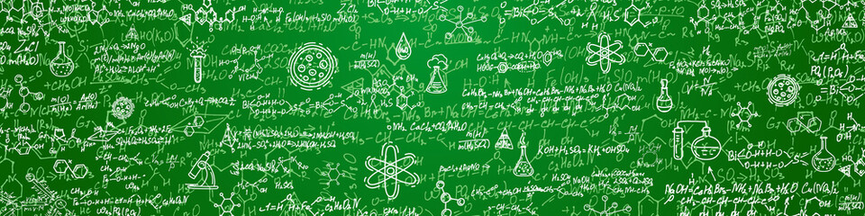 Wall Mural - chemical formula on whiteboard.scientific and education background.school writing board .vector illu