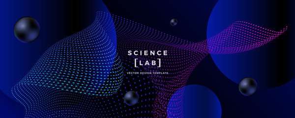 Abstract science or technology background with dynamic grids and particles. Trendy future style design. Applicable for banners, flyers, covers, presentations, identity, landing pages, websites.