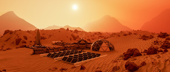 Wall Mural - an outpost on the red planet mars (3d rendering)
