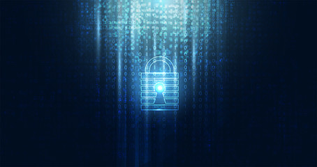 Abstract Cyber security with padlock blue binary technology Future cyber background.