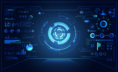Wall Mural - abstract futuristic hud interface hologram elements of digital on blue background.