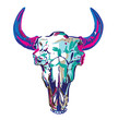 Skull of a bison. Stylish multi-colored print with an abstract background.