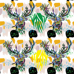 Wall Mural - Deer with big horns. Stylish multi-colored pattern. European Scandinavian pattern.