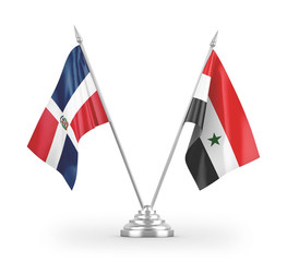 Syria and Dominican Republic table flags isolated on white 3D rendering