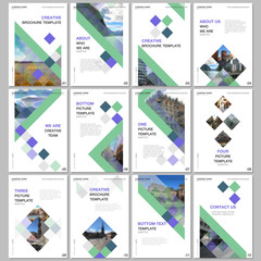 Creative brochure templates with colorful cubes, trendy geometric abstract background. Covers design templates for flyer, leaflet, brochure, report, presentation, advertising, magazine.