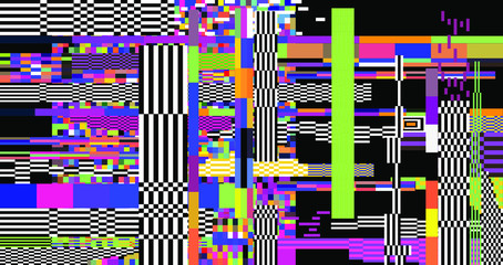 Aufkleber - Retro VHS background like in old video tape rewind or no signal TV screen with glitch camera effect. Vaporwave/ retrowave style vector illustration.
