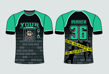 Black graphite wall background with teal color combination elegant theme of a prisoner tam jersey