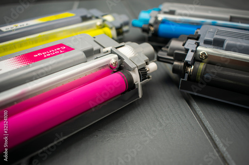 Fotografía Close-up of replacement cartridges for the toner of a color laser printer