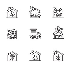 Wall Mural - set of green house icon in black line design isolated on white background