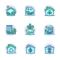Wall Mural - set of green house icon in linear color style isolated on white background