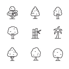 Wall Mural - set of tree icons in black line design isolated on white background
