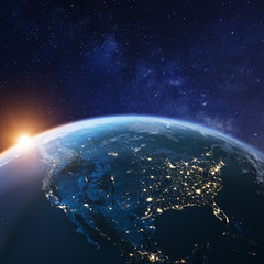Wall Mural - usa from space at night with city lights showing american cities in united states, mexico and canada