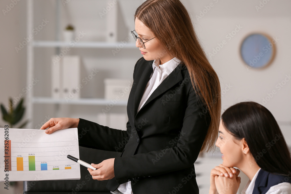 Beautiful young businesswomen working together in office