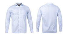 Business Or Formal Blue Shirt, Front And Back View Mock-up Isolated On White Background With Clipping Path.