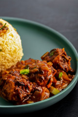 Wall Mural - Vegetarian fried rice with manchurian served in a plate