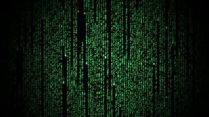  Cyberspace with green digital falling lines, abstract background, binary chain. Crypto space.Digital binary data, streaming code background. Matrix background. Programming / Coding / Hacker concept. 