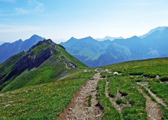 Walking and hiking trails over the Malbuntal alpine valley and in the Liechtenstein Alps mountain range - Malbun, Liechtenstein