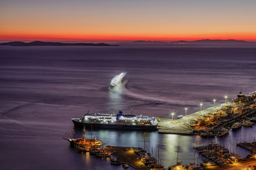 Mykonos new port after sunset