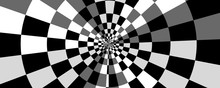 Black And White Rounded Checkerboard Tunnel Background