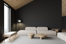 Grey Attic Living Room Interior With Sofa