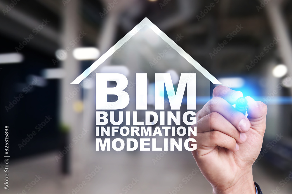BIM - Building information modeling on virtual screen. Stock Photo ...