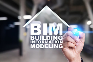 Wall Mural - BIM - Building information modeling on virtual screen.