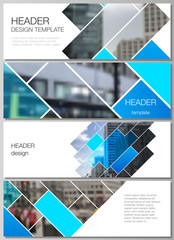 Wall Mural - The minimalistic vector illustration of the editable layout of headers, banner design templates. Abstract geometric pattern creative modern blue background with rectangles.