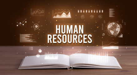 Wall Mural - HUMAN RESOURCES inscription coming out from an open book, creative business concept