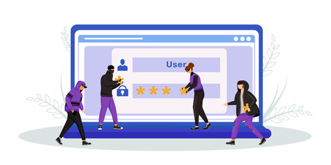 Wall Mural - internet scam flat concept vector illustration. password, identity theft 2d cartoon characters for w