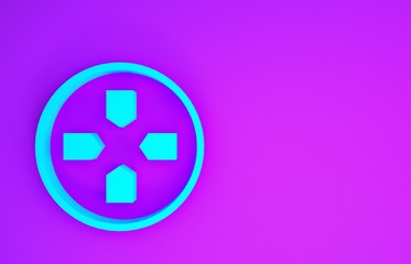 Blue Gamepad icon isolated on purple background. Game controller. Minimalism concept. 3d illustration 3D render