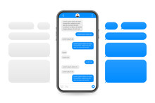 Chat Interface Application With Dialogue Window. Clean Mobile UI Design Concept. Sms Messenger. Vector Stock Illustration.