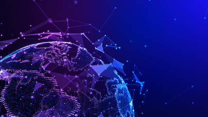 Wall Mural - connection lines around earth globe. background with light effect. global international connectivity
