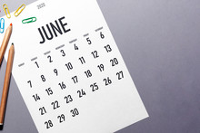 June 2020 Simple Calendar With Office Supplies And Copy Space