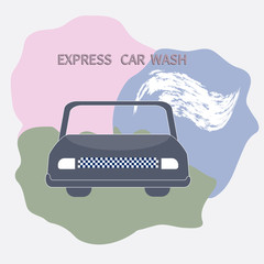 Retro car on abstract background, water symbol in grunge style - isolated - vector. Car wash service