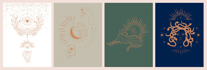 Wall Mural - collection of mythology and mystical illustrations in hand drawn style. fantasy animals, mythical cr