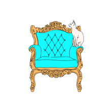 Baroque Furniture Rich Armchair. Handmade Ornamented Decor. Vector Illustration