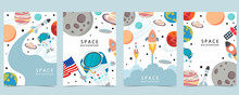Collection Of Space Background Set With Astronaut, Planet, Moon, Star,rocket.Editable Vector Illustration For Website, Invitation,postcard And Sticker