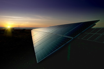 Wall Mural - Photovoltaic panels with sunset background