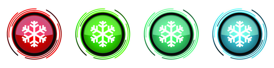 Poster - Snow round glossy vector icons, set of buttons for webdesign, internet and mobile phone applications in four colors options isolated on white background