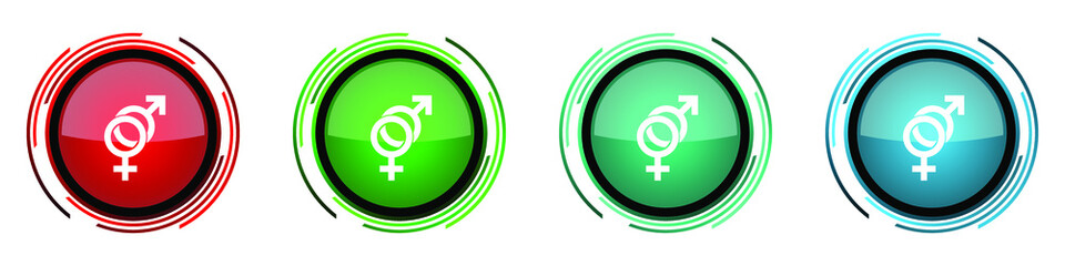 Poster - Sex round glossy vector icons, set of buttons for webdesign, internet and mobile phone applications in four colors options isolated on white background