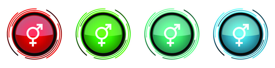 Poster - Sex round glossy vector icons, set of buttons for webdesign, internet and mobile phone applications in four colors options isolated on white background