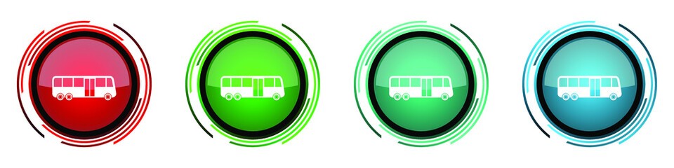 Fototapete - Bus round glossy vector icons, set of buttons for webdesign, internet and mobile phone applications in four colors options isolated on white background