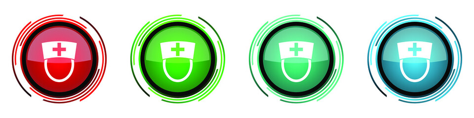 Aufkleber - Nurse round glossy vector icons, set of buttons for webdesign, internet and mobile phone applications in four colors options isolated on white background
