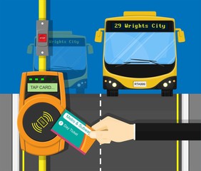 Card ticket validation scanning display tram train city urban box ride NFC RFID access metro check quick debit phone mobile credit driver toll fast pass rail stop button switch digital radio alert