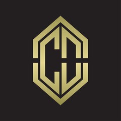 CO Logo monogram with hexagon shape and outline slice style with gold colors